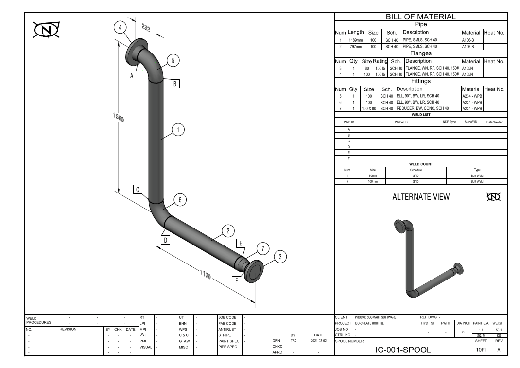 IC-001-SPOOL isometric drawing